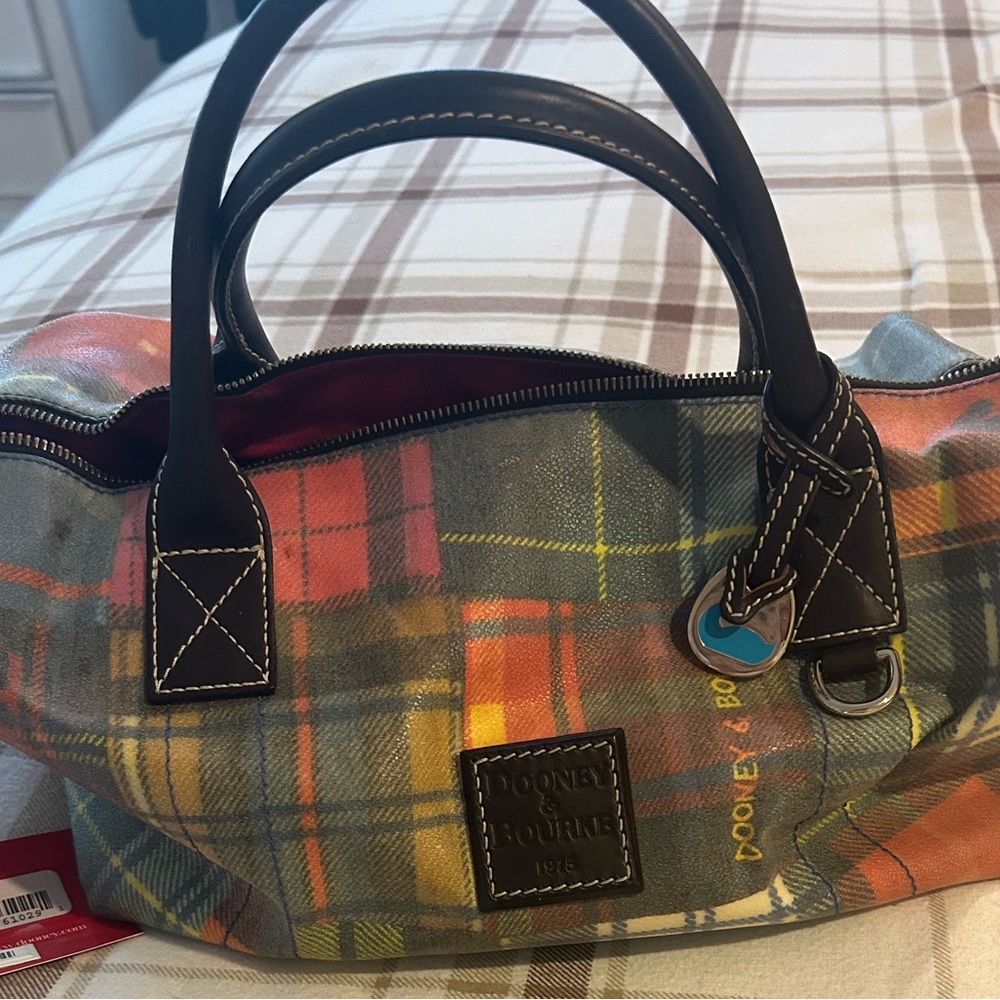 Dooney & Bourke Red and Orange Satchel with Plaid Pattern